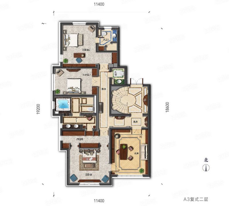 包头装修方案鹿城上院A3复式405.00平米