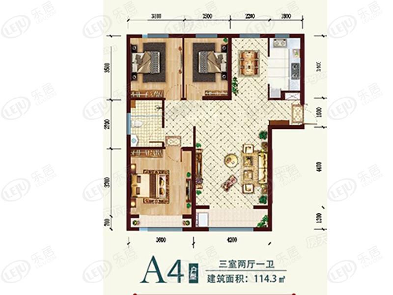 包头装修方案住建风景三室两厅一卫114.3平方米